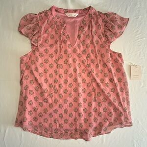 Lauren Conrad Women’s Pink Floral Cap Sleeve Peasant Blouse Size Large NWT